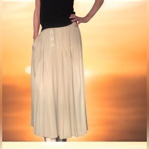 Pleated Cream Taupe Full-Length Button Detail Skirt with side pocket